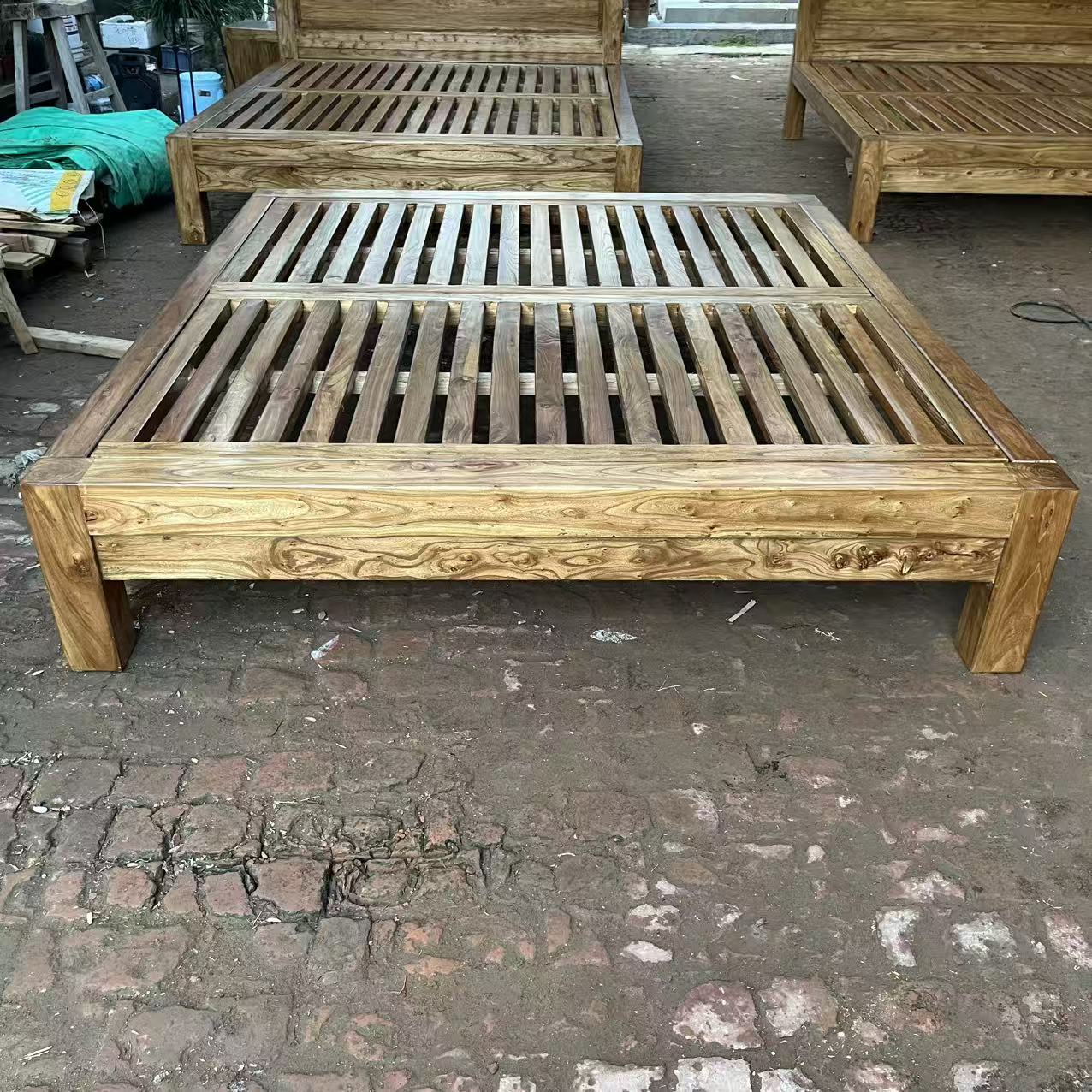 老榆木实木床无床头地台榫卯结构厂家直销卧室大床婚床排骨架高尾