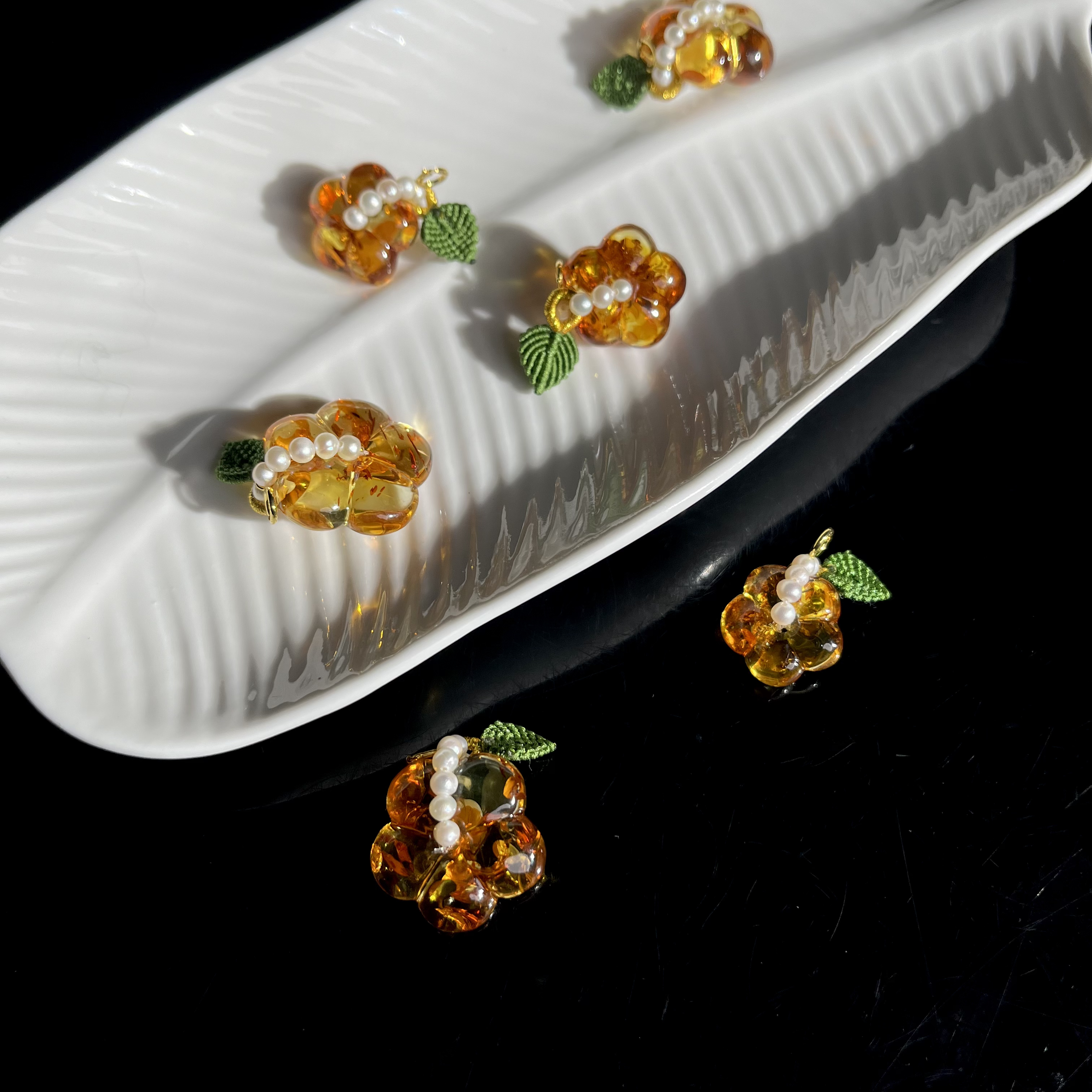 【大鱼甄选】花珀有钱花DIY吊坠YW96多样性发其一可爱气质