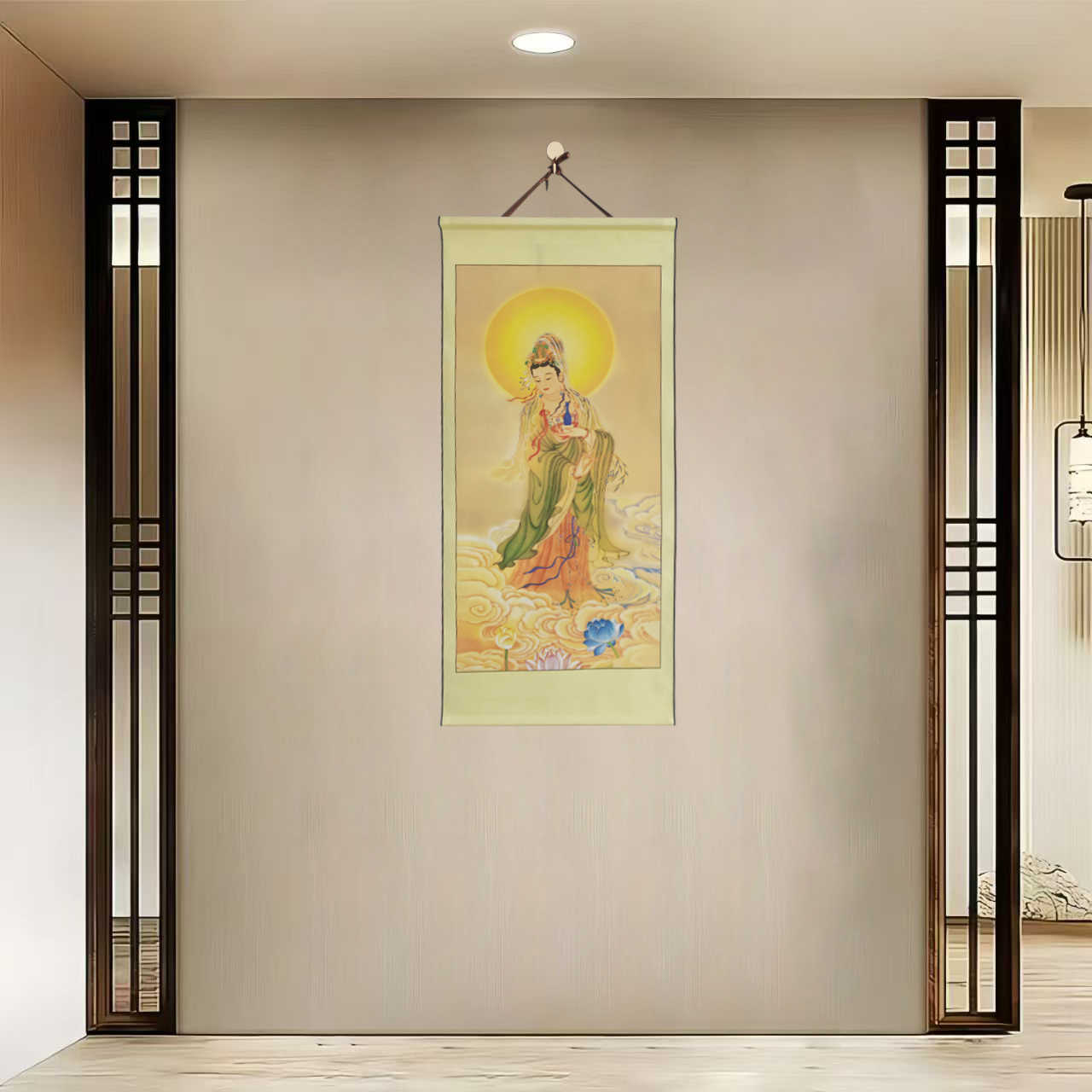 [40-130观世音}40x85cm现代简约挂轴装饰画办公室家居装