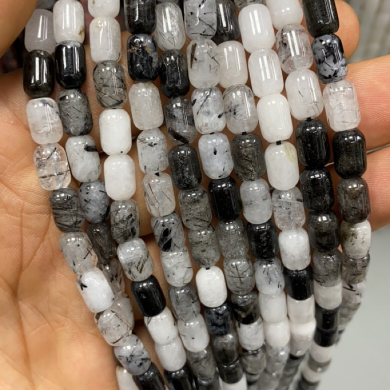 天然黑发晶桶珠6*9mm散珠diy手链项链半成品定制款配珠配饰隔珠