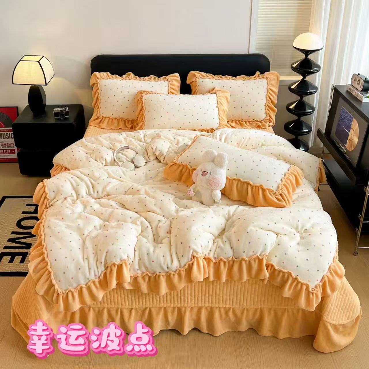 床盖花边款牛奶绒保暖四件套公主风韩版