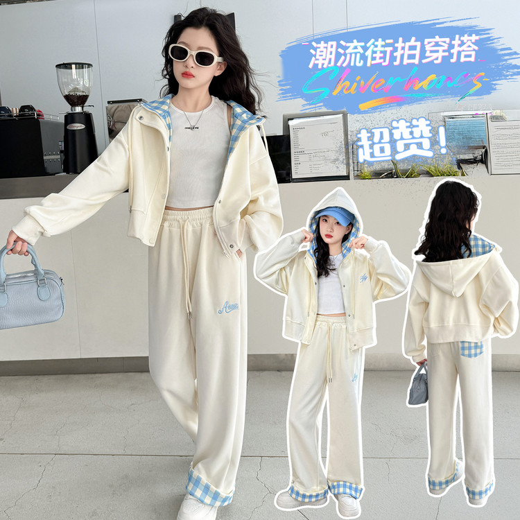 【贝贝优品】秋季2025新款女童装D 时尚休闲柒月Y30款格子拼接套装