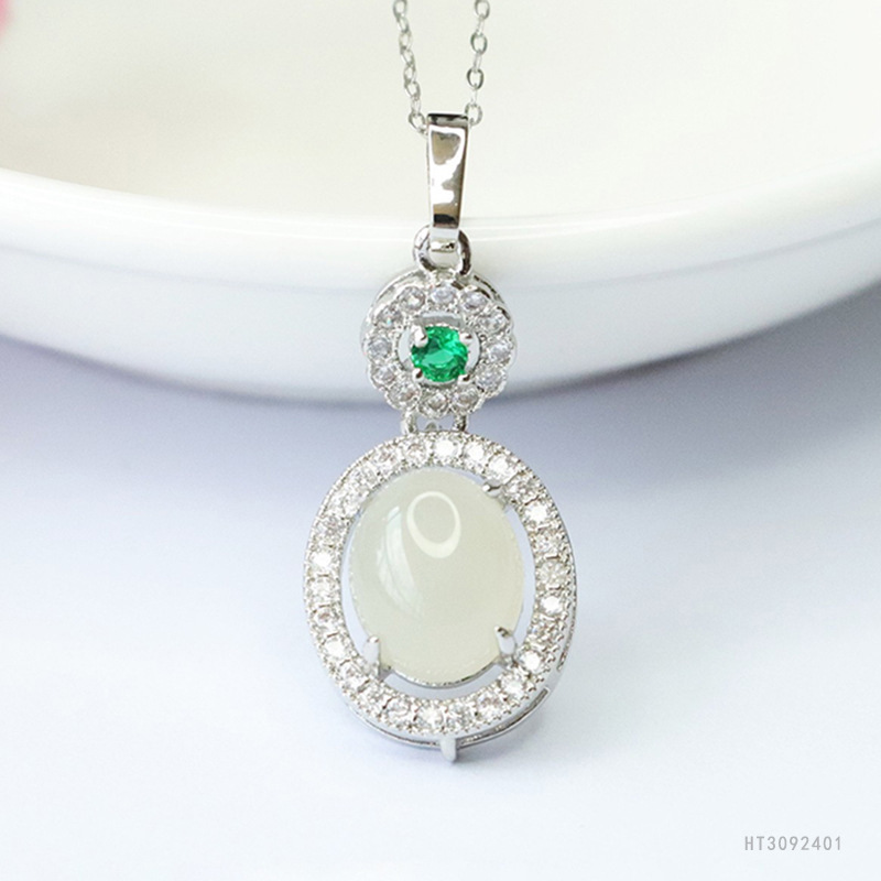 昆仑福 天然和田玉吊坠白玉项链挂件女款工厂批发代发HT30924