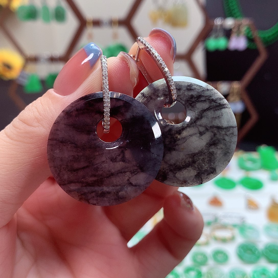 翡翠耳饰银S925镶嵌天然翡翠