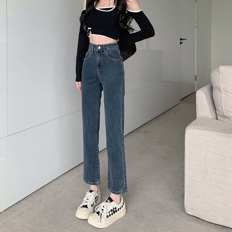 秋冬牛仔裤女新款弹力显瘦修身高腰小个子烟管裤九分直筒裤