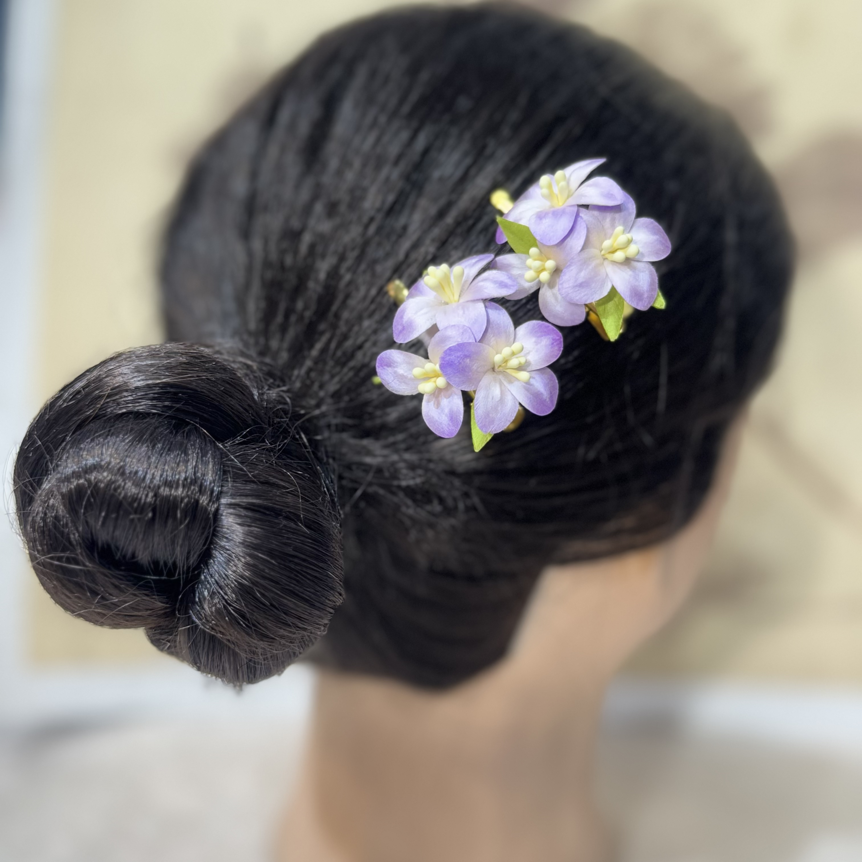 桃花朵朵边夹（一对）淡紫色 非遗绒花工艺国风仙女百搭