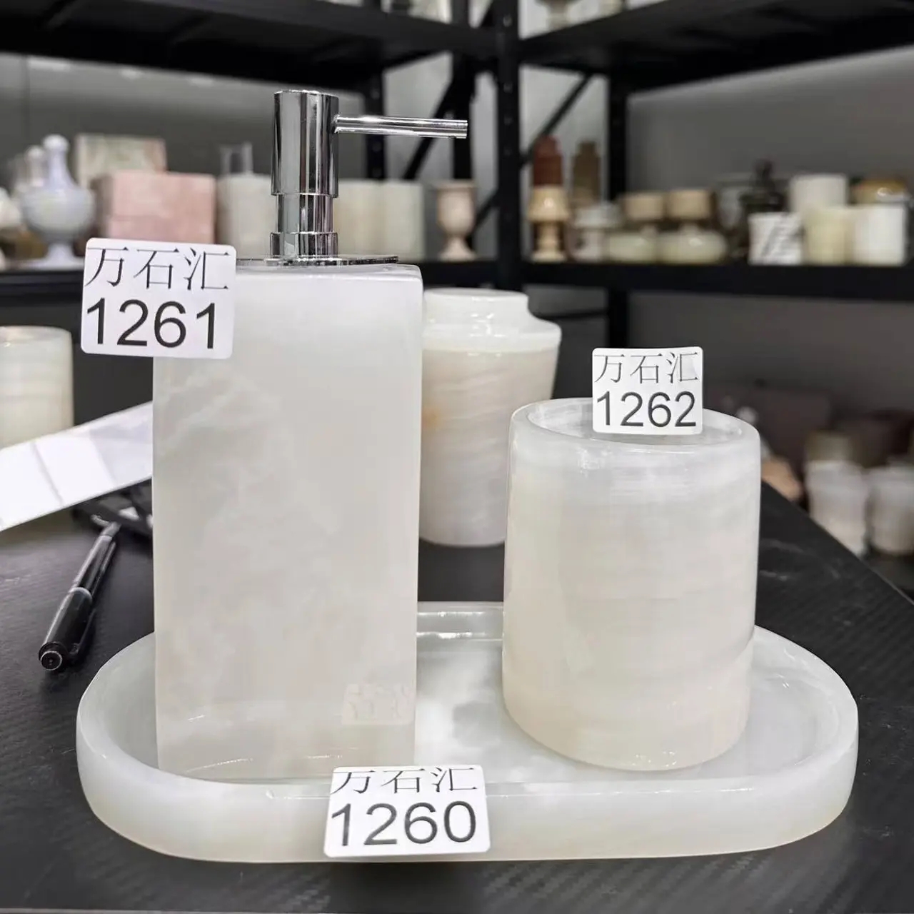 天然石材浴室香薰托盘卫浴三件套1261 12601262家居饰品