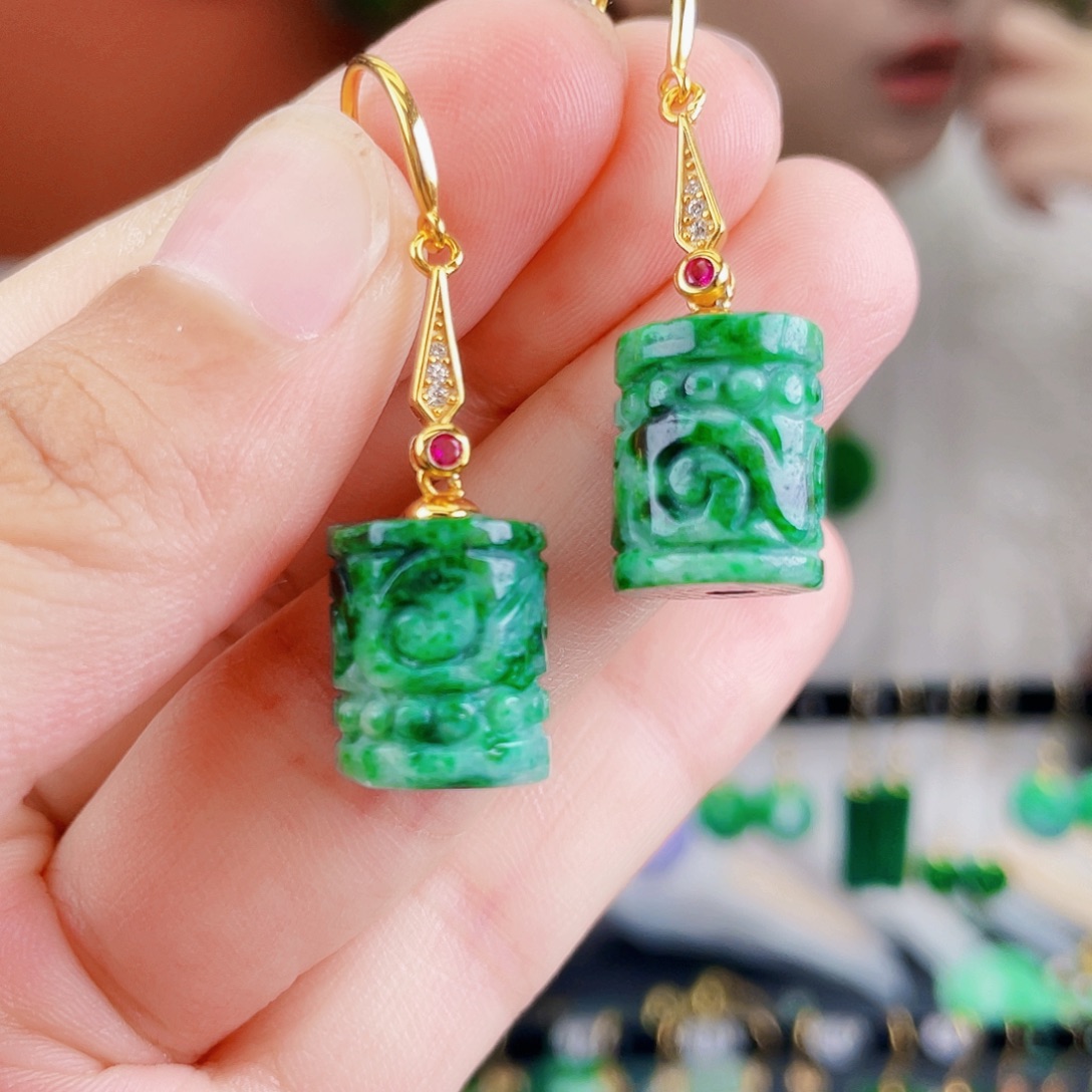 翡翠银S925镶嵌耳饰