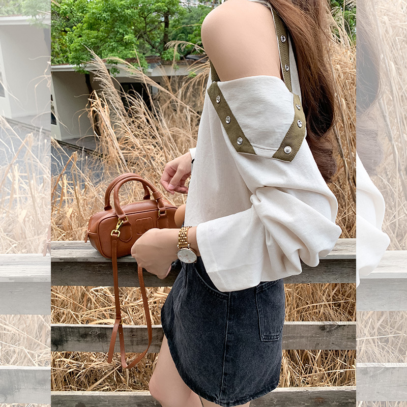 曾小咸摩登辣妹设计感两穿露肩长袖T恤Z243TS2291