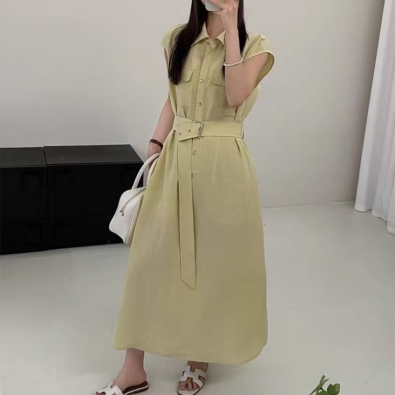 气质无袖收腰单排扣连衣裙A95.(裙长123).03466