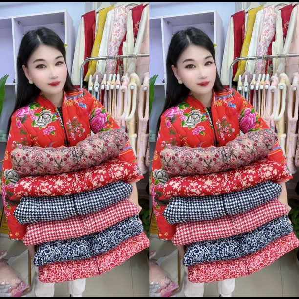 (秋冬季拉链花棉袄)简约舒适棉衣外套碎花棉袄