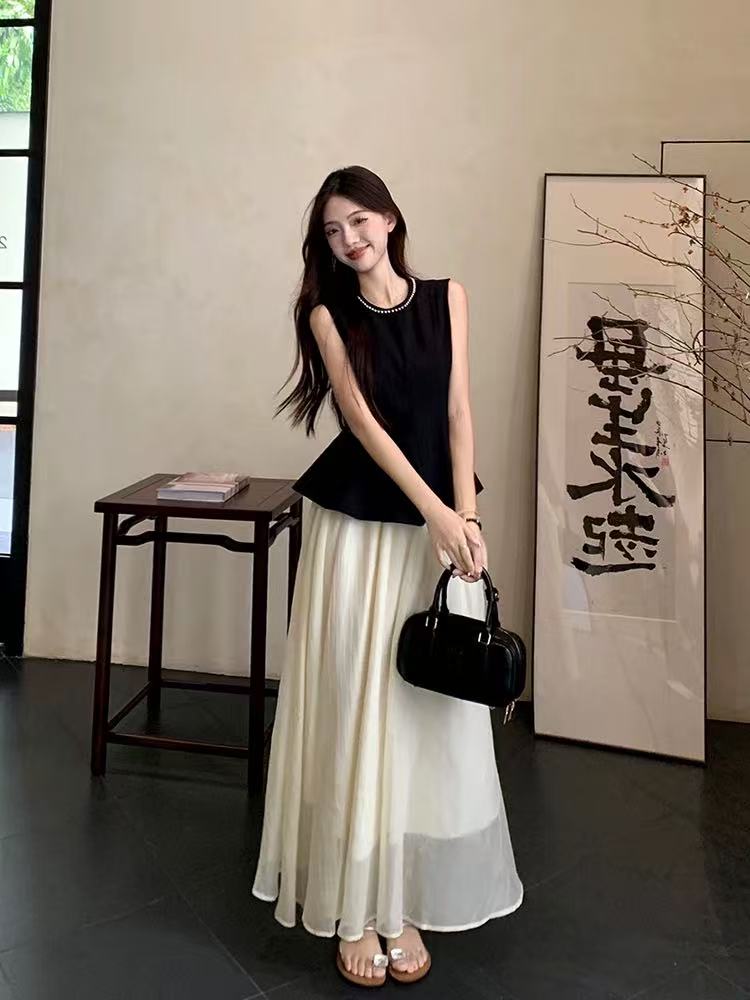气质时尚套装简约通勤极简风法式裙子高腰套装中长款