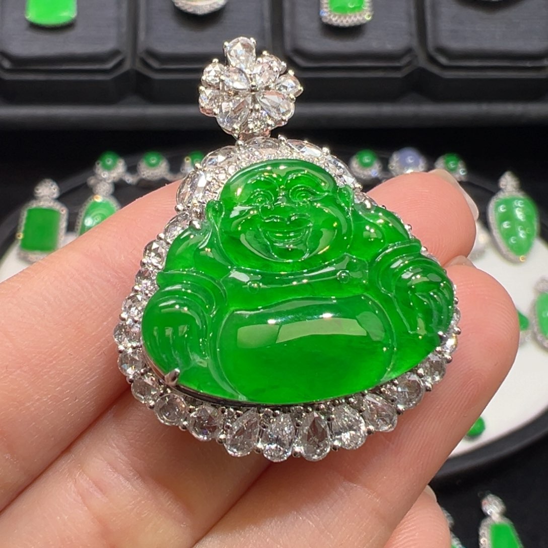 翡翠18K金镶嵌吊坠(不含链)收到货48小时鉴赏期