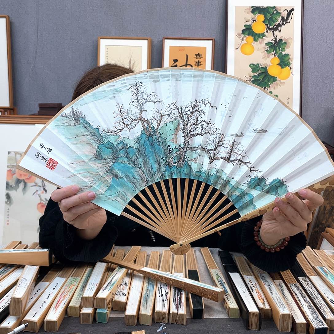 国画95寸梅妃-纯手绘-文玩扇骨（默认粘好）