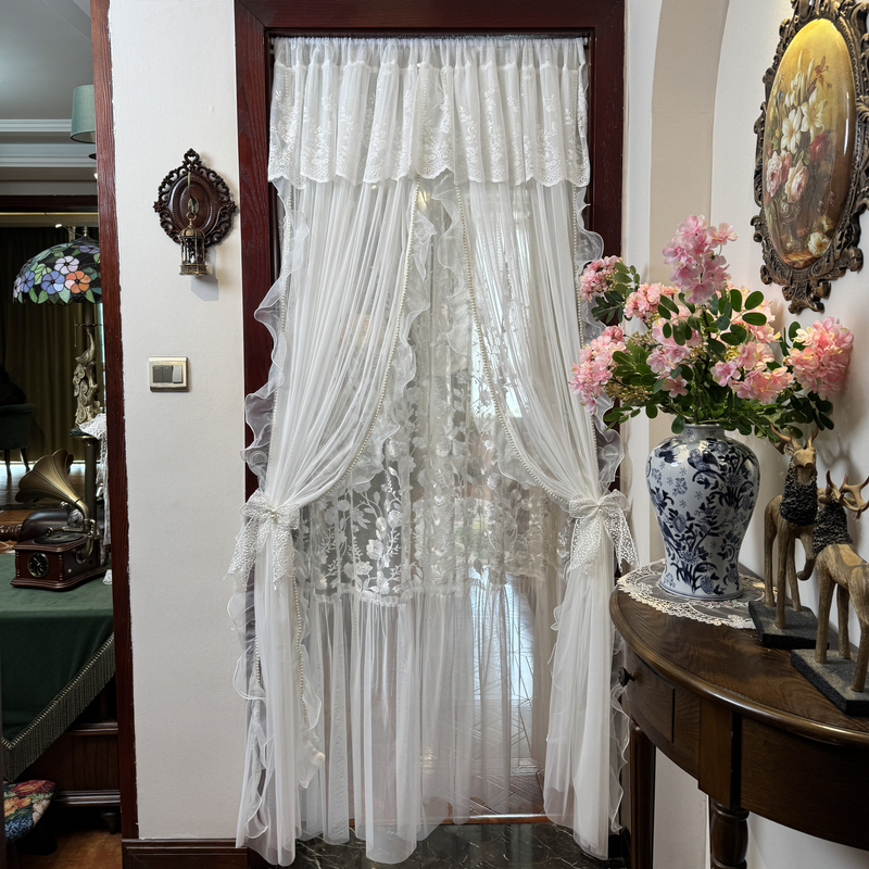 月影双层法式温柔风白色蕾丝门帘家居装饰蝴蝶结层次感室内门帘