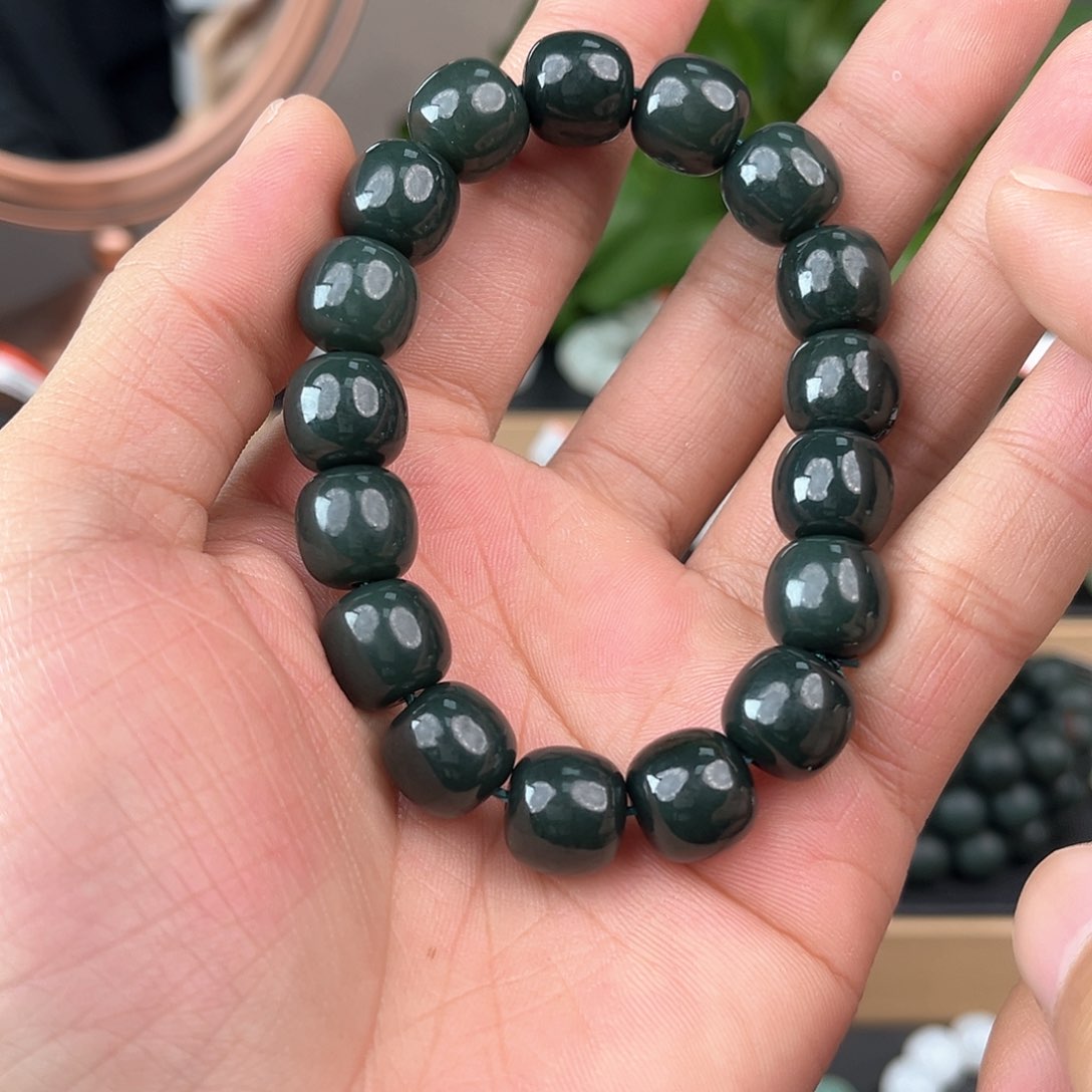 和田玉手串未镶嵌纯天然新疆和田玉且末蓝12mm