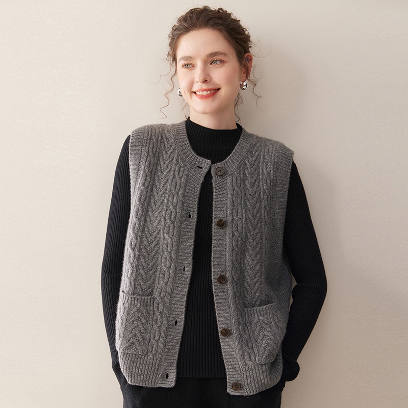 圆领针织100%【山羊绒】马夹女短款老钱风外搭常规款秋冬厚款