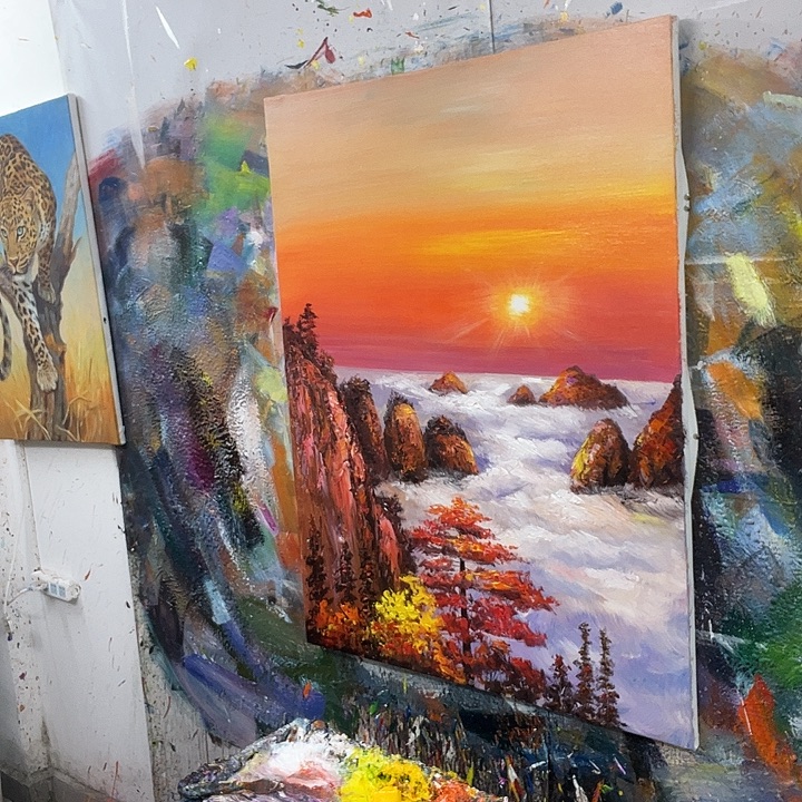 竖款黄山日出挂画现代装饰画