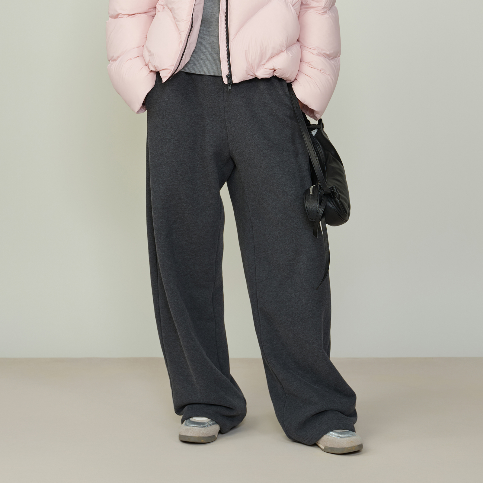 叙函针织休闲裤女25冬季新款纯色松紧腰抽绳舒适休闲百搭裤子