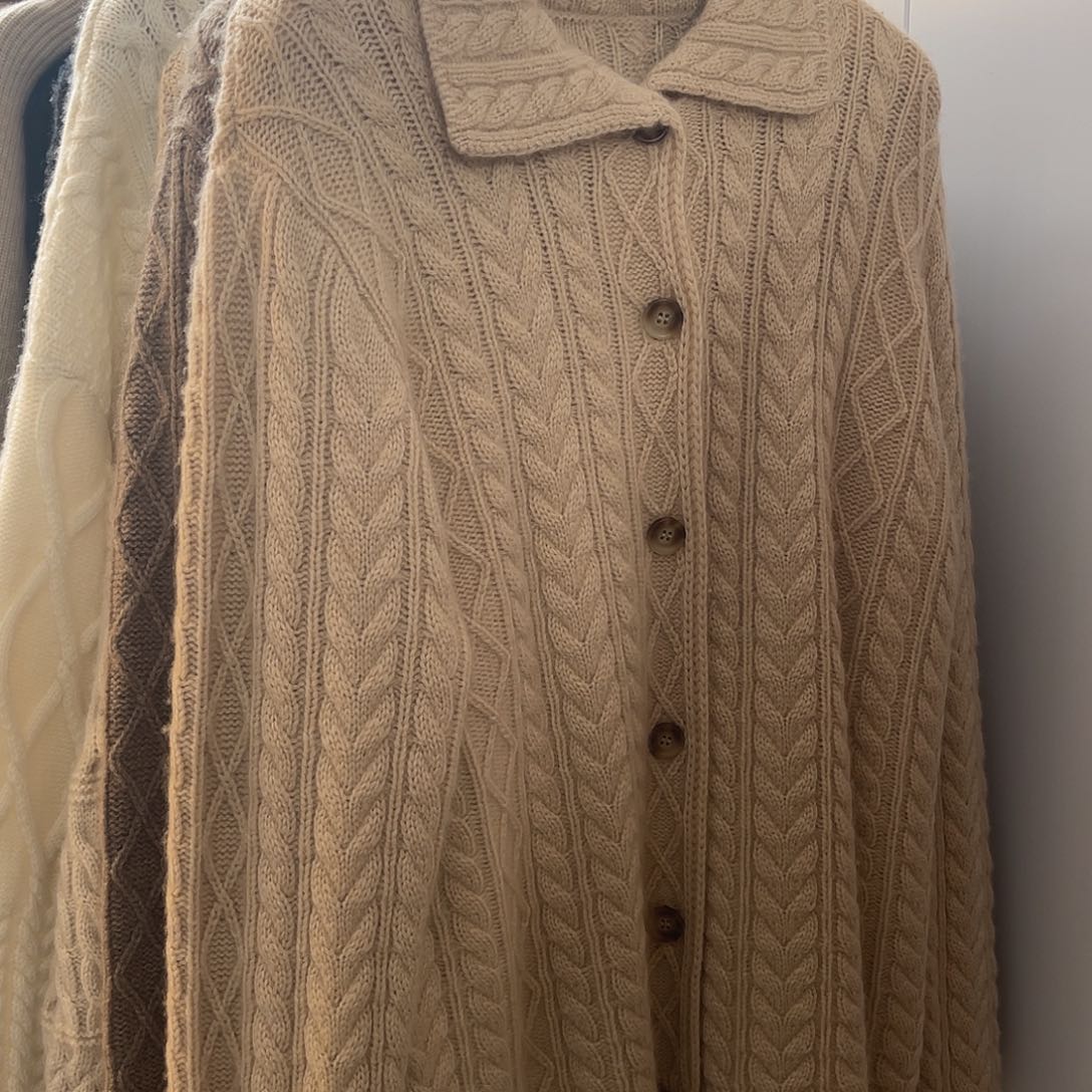 Polo领纽花羊绒开衫