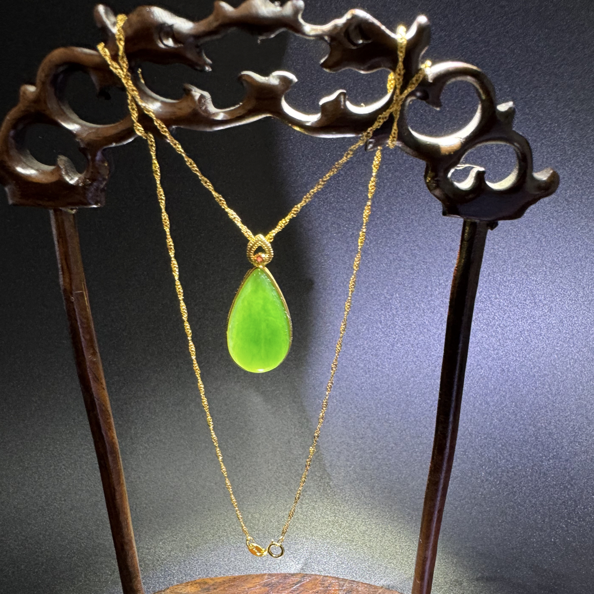 国风和田玉吊坠（碧玉）无杂无裂无绵 百搭气质金镶吊坠