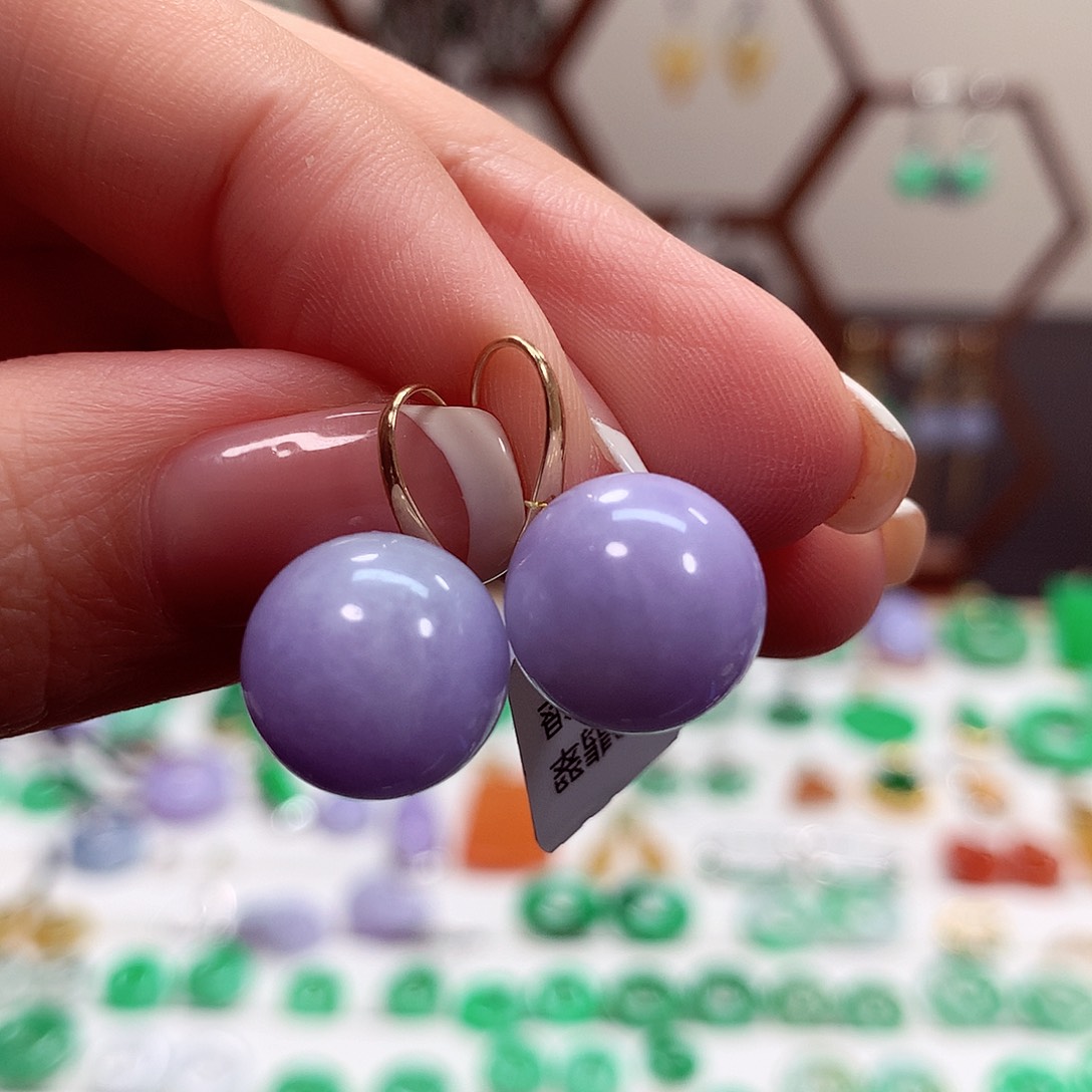 翡翠耳饰18K金镶嵌天然翡翠