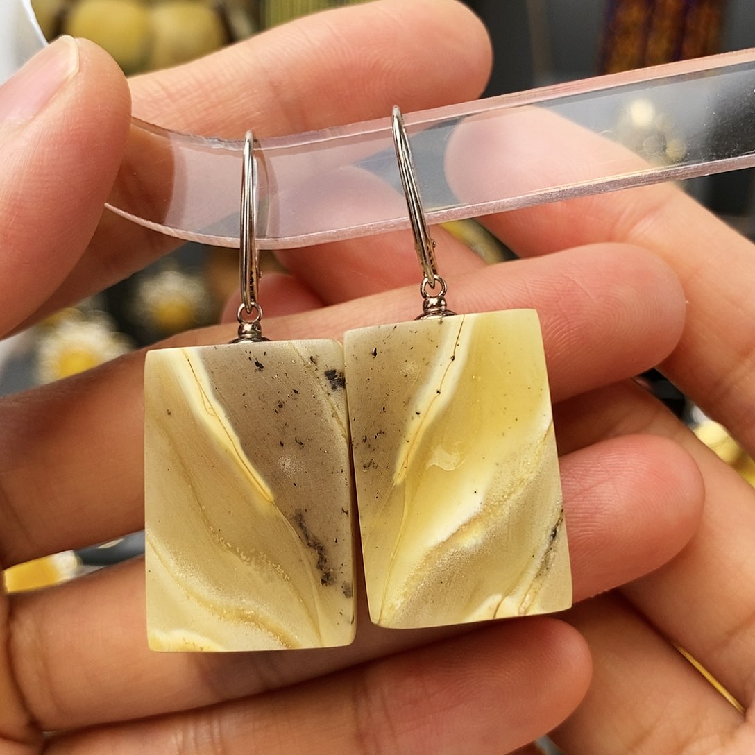 琥珀裸石银S925镶嵌耳环