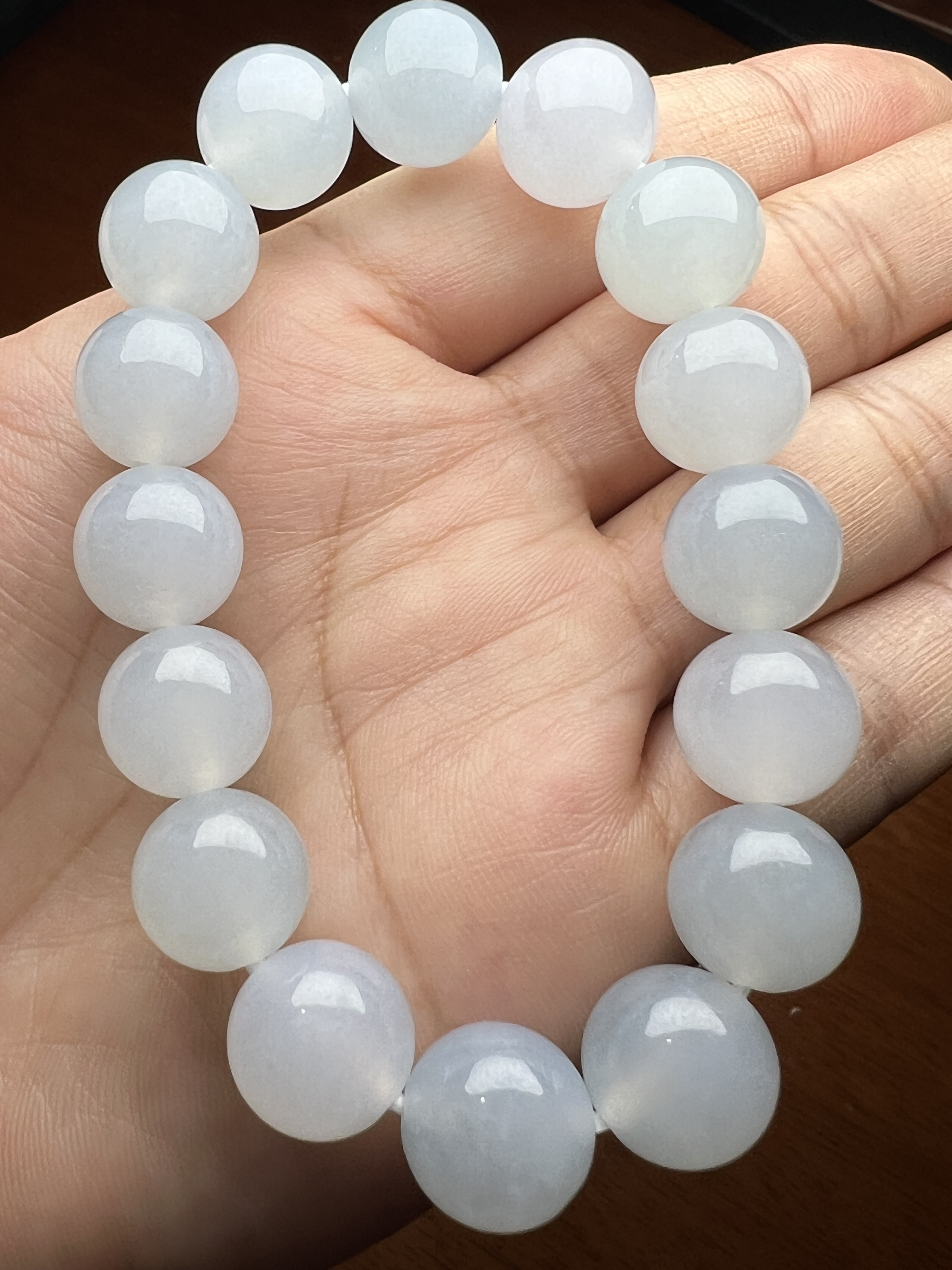 缅甸翡翠A货 糯化种起胶底男士手链 12.5mm/16颗