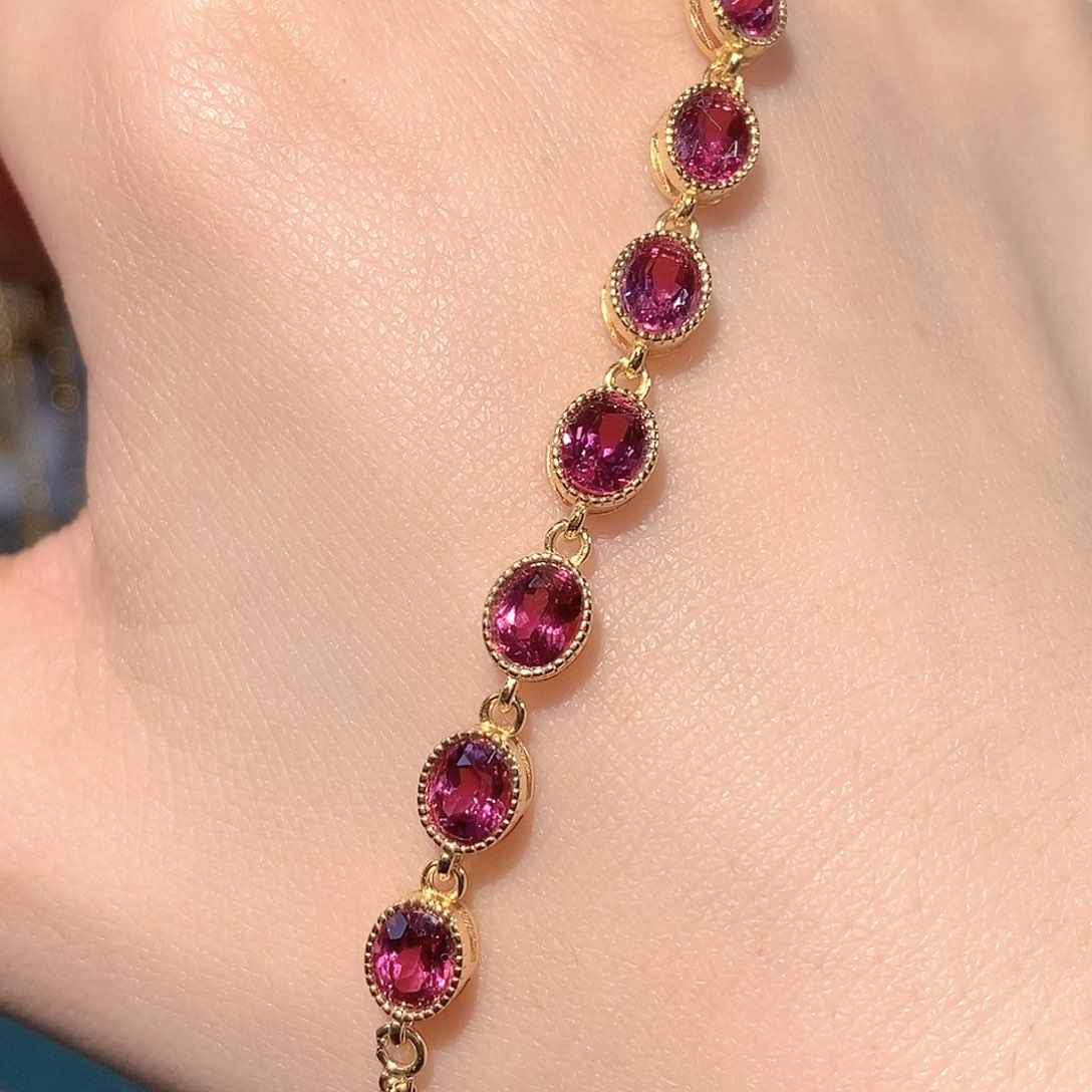 银S925镶嵌手链石榴石天然镁铝石