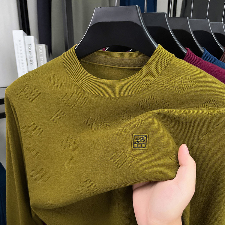 男士秋冬款毛衣圆领纯色中年上衣打底衫轻奢针织衫长袖内搭柔软