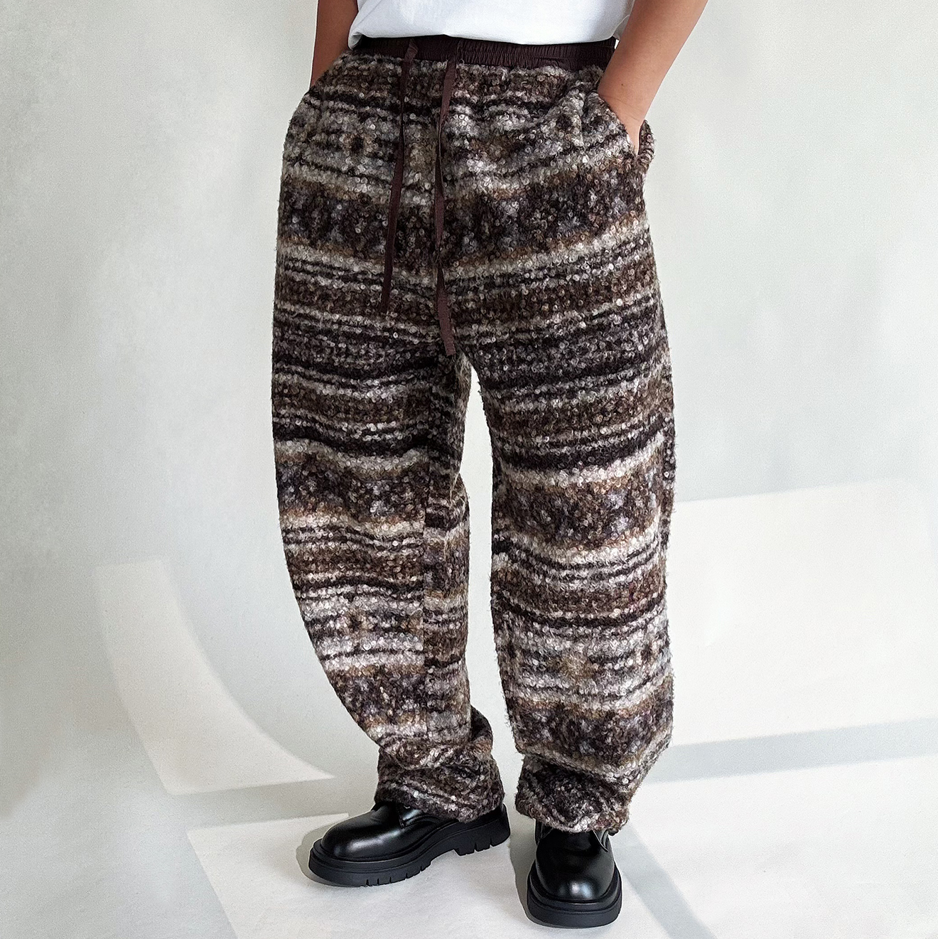 陆星家【新年裤】冬季保暖圈圈纱重磅高级男士裤子宽松条纹棉裤K78