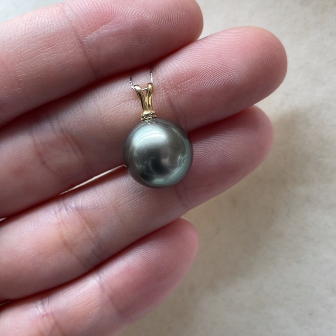 海水珍珠吊坠(不含链)18K金镶嵌12-13mm