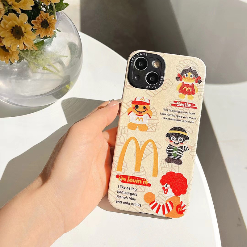 皮质 精孔M记小丑适用苹果16promax手机壳iPhone15新款14创意