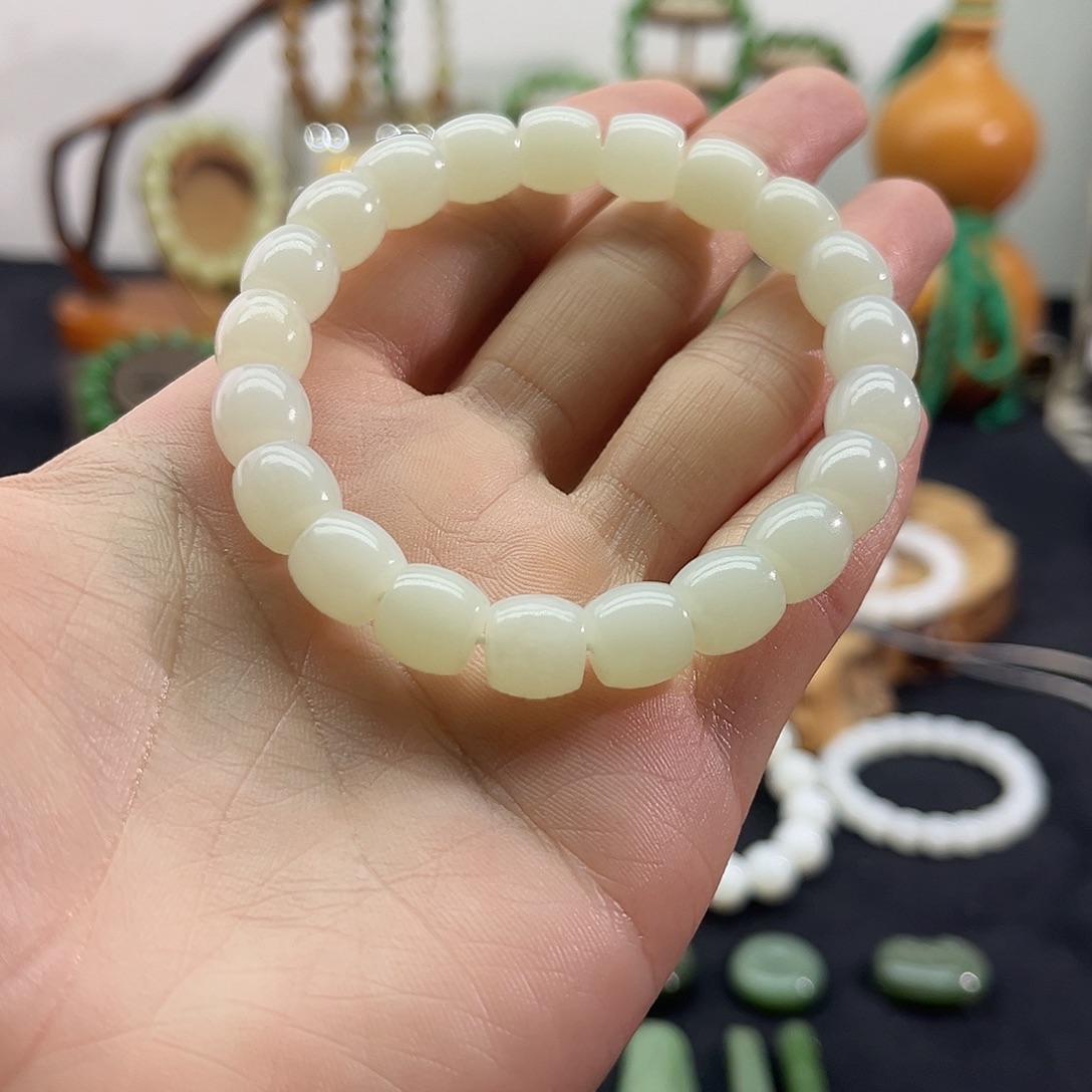 和田玉未镶嵌颈饰新疆-白玉-老型直切手串-10mm
