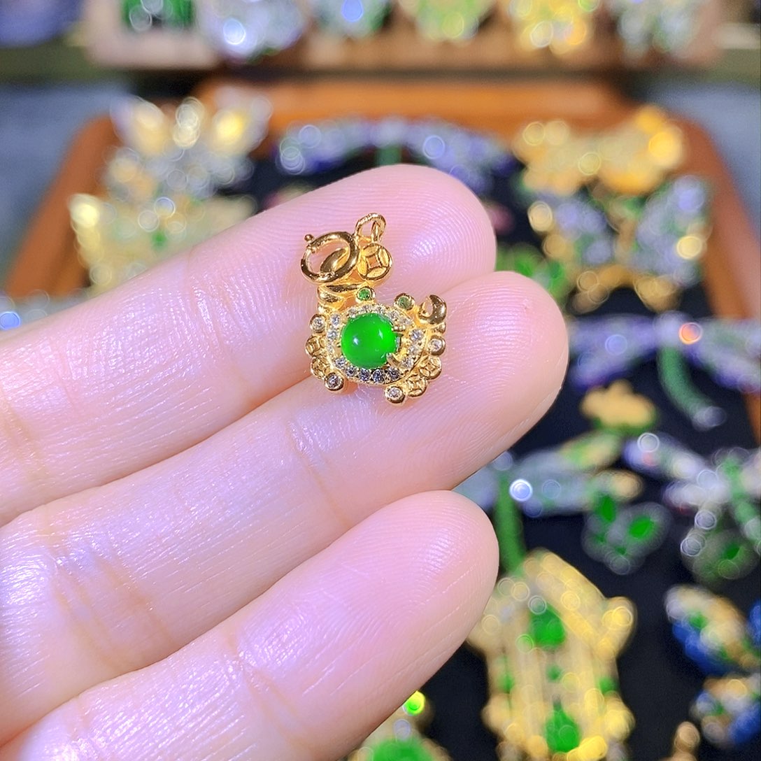 吊坠(不含链)银S925镶嵌翡翠