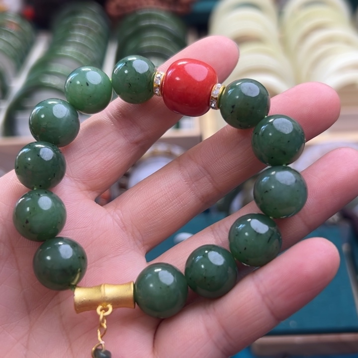 和田玉（碧玉）手链未镶嵌卡14