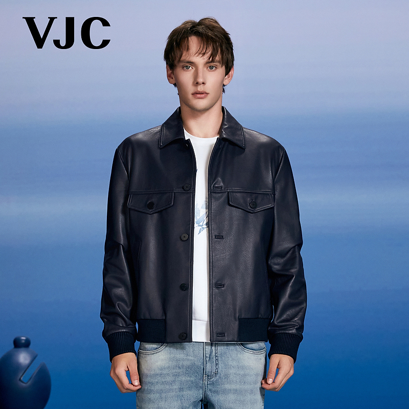 【羊皮革】VJC/威杰思2025秋冬新款男装摩登翻领皮衣外套B24DK1612