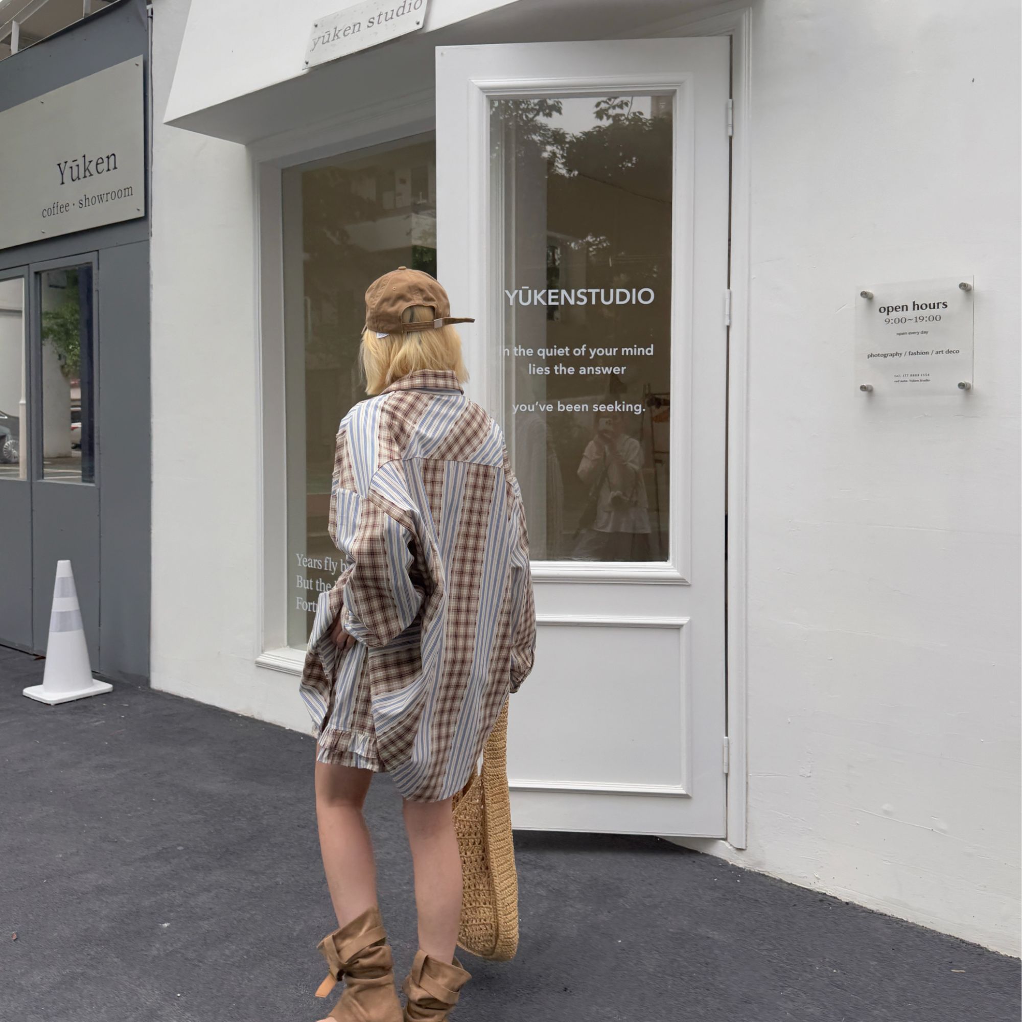 HELLOTANGO《复古定格》春夏韩系拼接撞色复古格纹不规则衬衫25388#