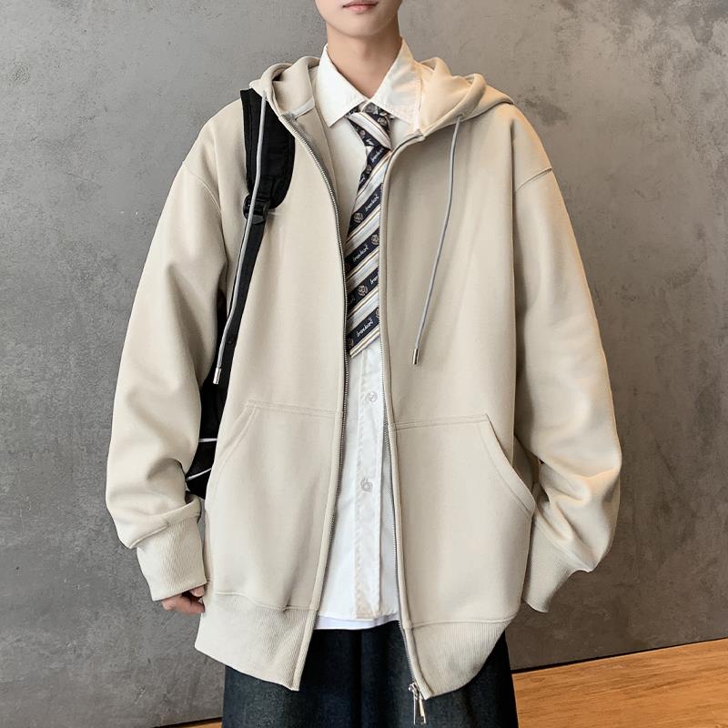 【JRXR男装】春秋重磅纯色宽松拉链外套连帽卫衣男款休闲情侣上衣