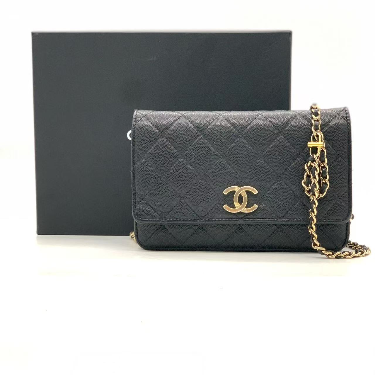 99新 Chanel/香奈儿 黑金荔枝牛发财woc链条包 /22K