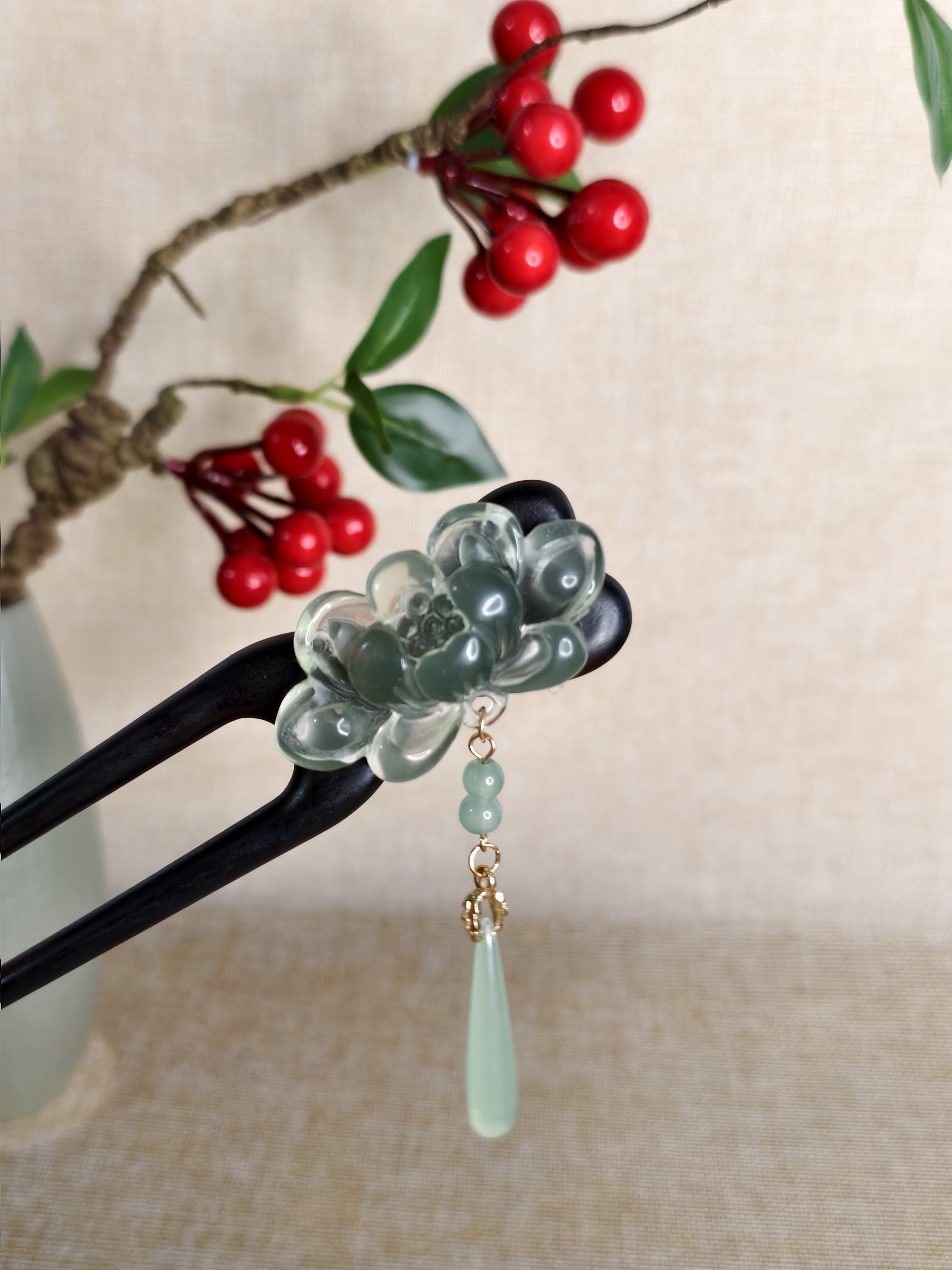 千金风发簪复古宫廷盘发簪发饰步摇原创15公分双钗大荷花发簪