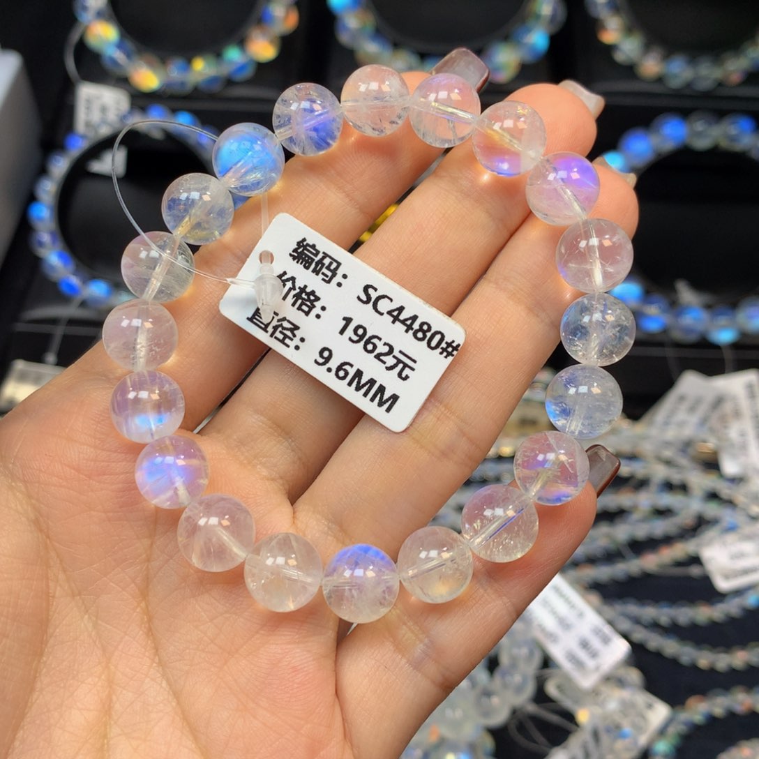 月光石手串未镶嵌SC4480印度蓝月光手串9.6mm