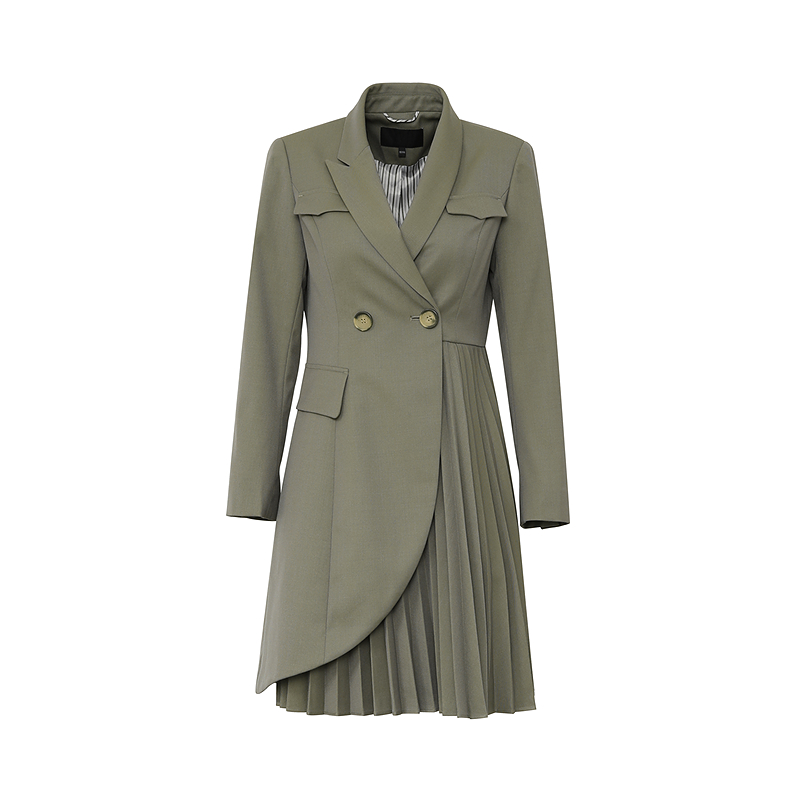 【尚雅】莱芙艾迪儿立体褶皱拼接中长款外套H2W1W68085