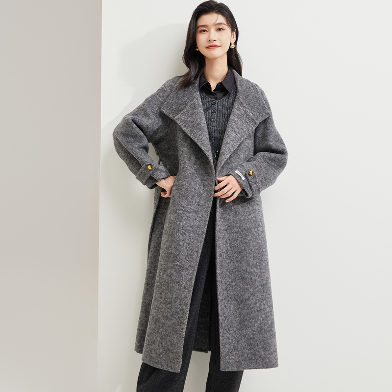 金菊 2025羊毛双面呢长款翻领单扣外套秋季女气质名媛风大衣