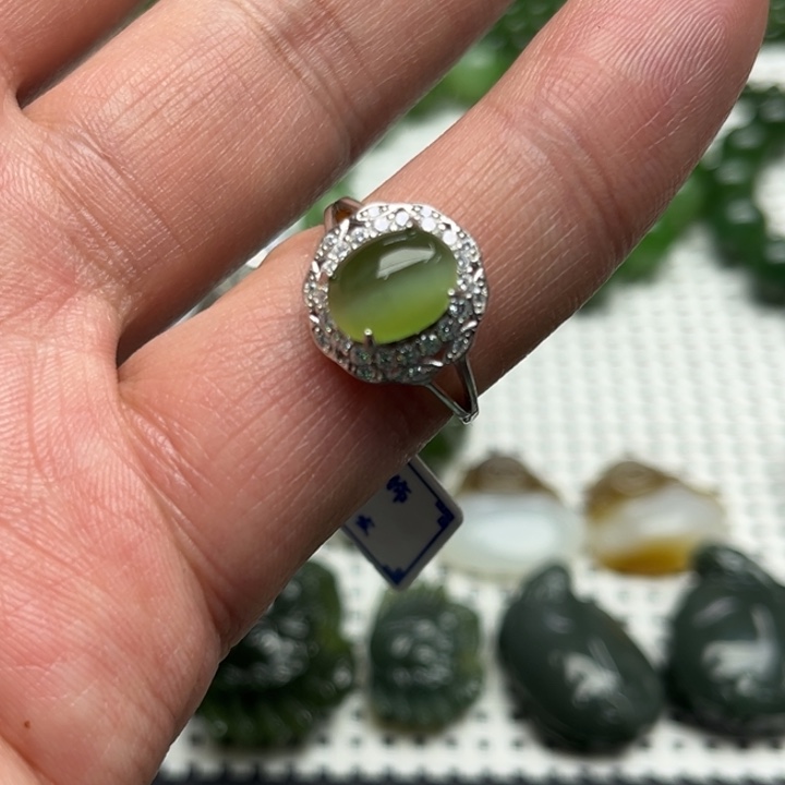 和田玉（碧玉）戒指银S925镶嵌