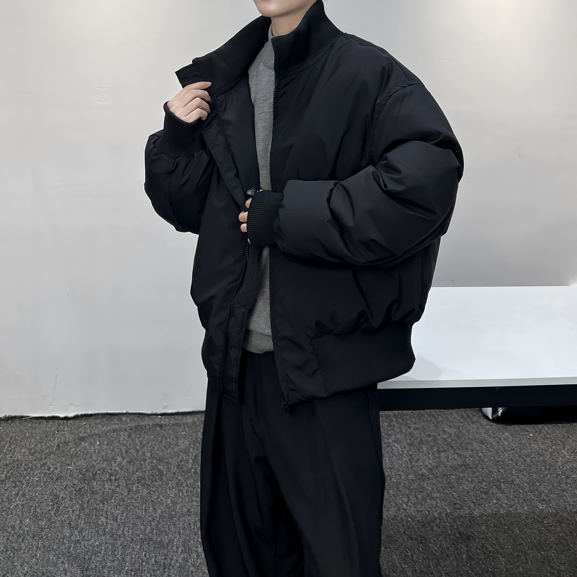 冬装暗黑系vibe风加厚棉服外套男女同款高街潮流保暖立领百搭棉衣