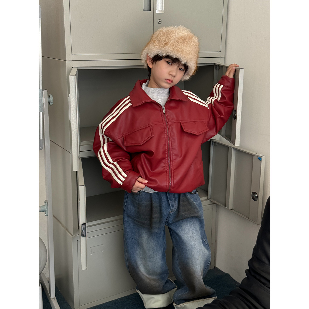 童装25年秋冬皮衣棉服男童韩版夹克外套中大童夹棉保暖衣服儿童潮