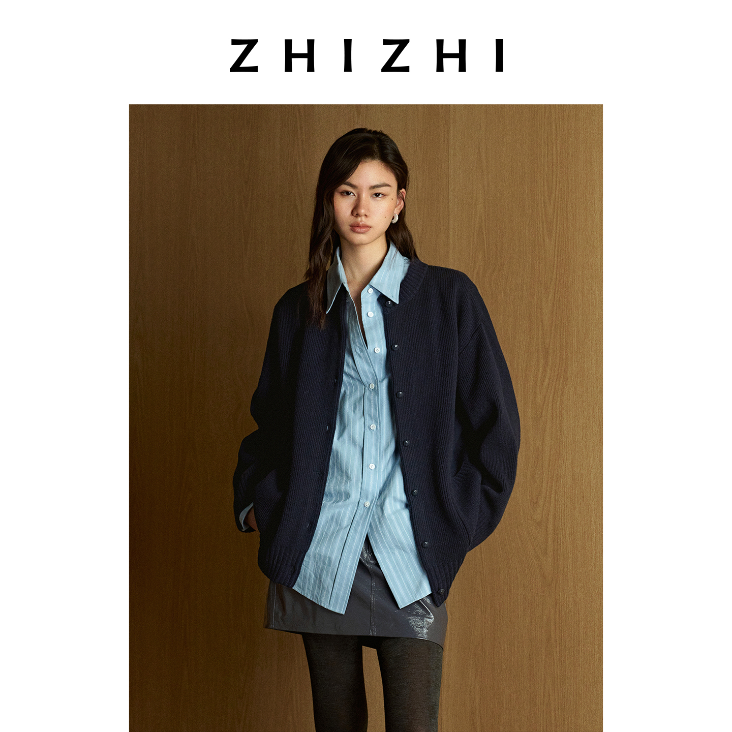 致知 玉姝眉 简约宽松圆领单排扣绵羊毛针织开衫26春ZZ2FSKGN025