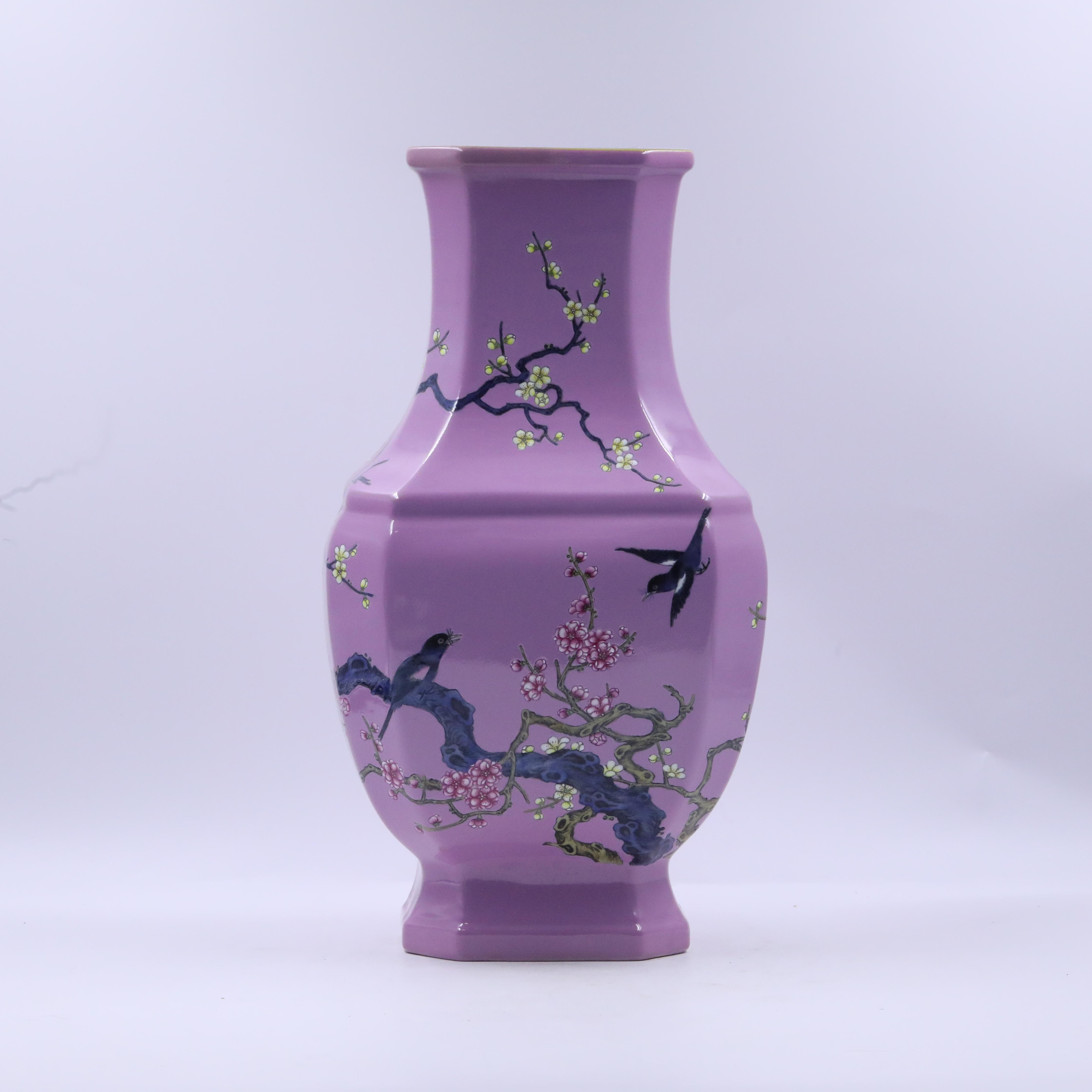 古董/古玩/瓷器/粉彩喜上眉梢纹瓶LOT4375-A官4/老物件