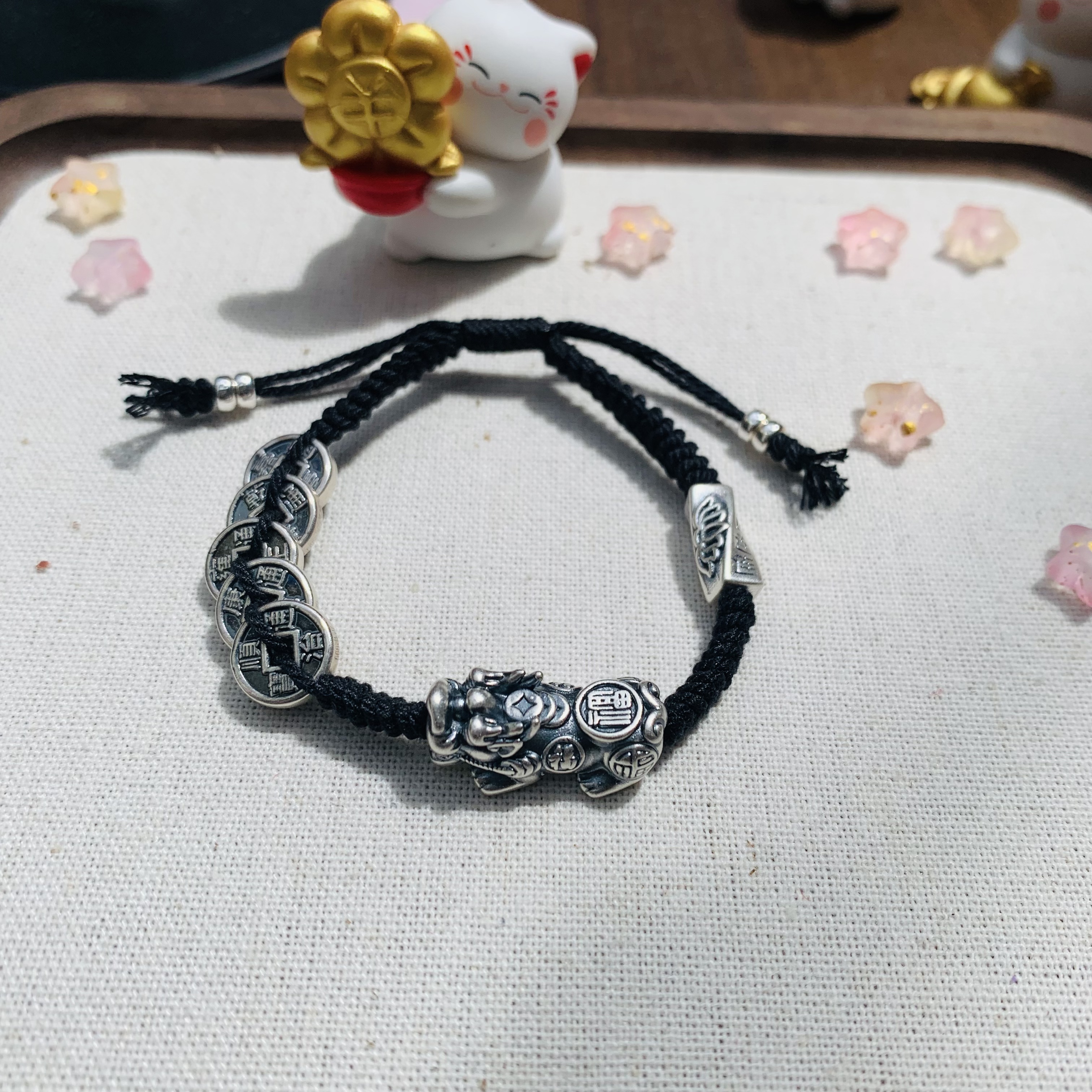 足银手链 八禧银饰DIY原创设计手编可调节时尚手绳编织